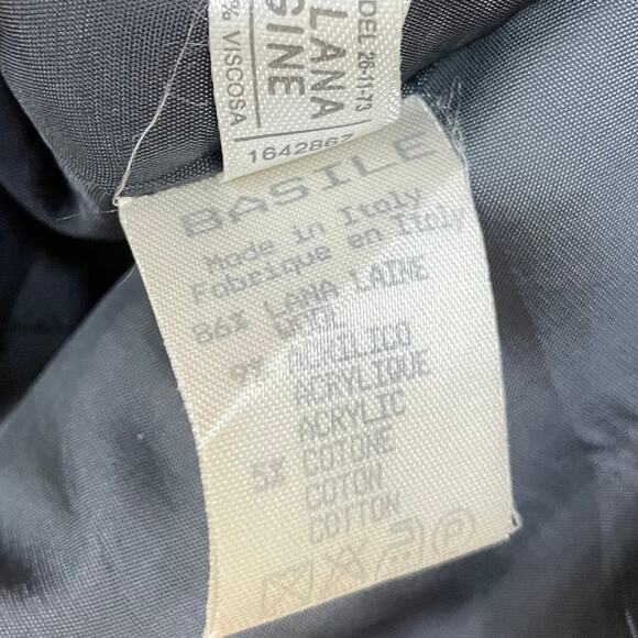 Vintage BASILE Italy Women's Size 8 Dark Gray Wool Blend Blazer Faux Fur Cuffs - Picture 6 of 10